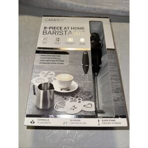 At Home Barista Kit Frother Dusting Stencils 12oz Frothing Pitcher & Stand